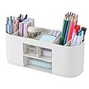 MumdoYAL Organizador de escritorio con 6 compartimentos y 3 cajones – Maravilla de espacio multifuncional en color blanco