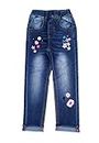 KIDSCOOL SPACE Girls Embroiderd Small Flower Decor Slim Jeans Pants,Blue,12-13 Years