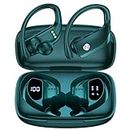 bmanl Wireless Earbuds Bluetooth Headphones 48hrs Play Back Sport Earphones with LED Display Over-Ear Buds with Earhooks Built-in Mic Headset for Workout Green BMANI-VEAT00L