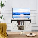 White Wooden TV/Storage Cabinet with Sliding Barn Doors for Bedroom, Living Room