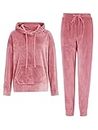REORIA Womens Long Sleeve Hoodie Jogger Crewneck Two Piece Outfit Tracksuit Solid Color Sweatshirt and Sweatpants Set Pink L