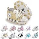 Baby Girls Boys Shoes Soft Anti-Slip Sole Newborn First Walkers Star High Top Canvas Denim Unisex Infant Sneaker, Gold, 6-12 Months Infant