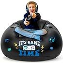 Inflatable Gaming Chair for Kids, Gaming Bean Bag Chair for Teens - Cool Boys Room Furniture with Cup Holder and Side Pocket, Perfect Gamer Decor for Boys Room, Kids Room Chair, Black Video Game Chair