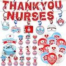 HOWAF Nurse Appreciation Week Decoration Set, 1 Glitter Thank You Nurse Banner, 18pcs Nurse Week Balloons, 6pcs Thank You Nurse Hanging Swirls, 13pcs International Nurse Day Cupcake Topper