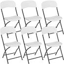 White Plastic Folding Chairs for Outside Set of 6, Foldable Floor Chair Bistro Chairs, Portable Stackable Commercial Seat with Metal Frame for Lawn Events Office Wedding Party Picnic Kitchen Dining