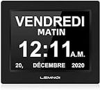 Lemnoi 8‘’ LCD Digital Day Clock Calendar with Date/Day/Time, 8 Languages Auto-Dimming Digital Clock with 12 Programmable Alarms, Reminders Clock for Alzheimer Elderly & Child (Black)