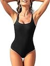 X-Night Women's One Piece Bathing Suit High Cut Halter Athletic Swimsuits for Low Back Tummy Control Swimwear Poly Cotton Thong Swimsuit Dress Black