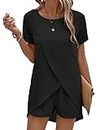 keppal womens clothing 2piece sets, Irregular top, shorts two-piece set, Keppal Clothes Trendy Sets, Breathable and Casual (Black,2XL)
