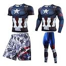 Mens Fitness Gym Clothing Set Superhero Captain America Cosplay Sports Wear Suit Exercise Clothes Training Running Base Layers Shirts Compression Pants Activewear,Set G-Adult XL