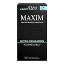Maxim Ultra Sensation Premium Lubricated Condoms, 25 Percent Thinner, Enhanced Durability & Protection, Natural Premium Quality Latex, Vegan-Friendly, (12 Pack)