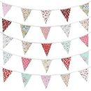 Fabric Bunting, 42 Flags 12M Floral Bunting Banner Vintage Pennant Banner Triangle Flags Bunting Decorations for Outdoor Garden Birthday Wedding Party Indoor Home (Pink)