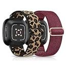 KONEE Cinturino Compatibile con Fitbit Versa 4/Versa 3/Sense 2/Sense, Braccialetto di Ricambio Nylon Solo Loop Cinturino per Compatibile con Fitbit Versa 4/Versa 3/Sense 2/Sense - Leopard+Rosso