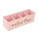 Dudki 4 Compartment Stylish Desk organizer Girl Boss For Pen Pencil Office, School, Home, Table Organizer & Art Supplies Accessories With Four Compartment, Metal (Light Pink)