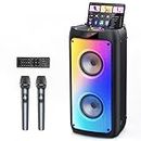 HWWR Karaoke Machine with 2 Wireless Microphones, Portable Bluetooth Speaker for Adults & Kids, Big Party PA System with Disco Lights for Gatherings, Stage Subwoofers, The Best Gifts for All