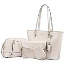 Handbags for Women Shoulder Bags Tote Satchel Hobo 3pcs Purse Set (Beige)