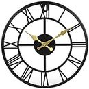 Lily's Home Hanging Wall Clock, Ideal for Indoor or Covered Outdoor Use, Iron, 12 Inches Diameter, Black (Roman)