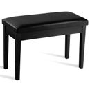 Solid Wood PU Leather Piano Bench Padded Double Duet Keyboard Seat Storage Black