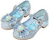 YOGLY Girls Elsa Princess Shoes Cosplay Frozen Christmas Carnival Birthday New Year Costume Accessory Soft Blue Pink Silver Sequins Crystal High Heels for Children Halloween Party, Blue, 1.5 AU