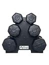 Artino 12kg Hexa Dumbbell Workout Weight Set Including Stand - PVC Coated Exercise & Fitness Fixed Dumbbell for Women, Men(1+2+3 kg Pair) (12 KG Set With Stand) Black