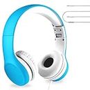 LilGadgets Connect+ Kids Headphones Wired with Microphone, Volume Limiting for Safe Listening, Adjustable Headband, Cushioned Earpads for Comfort, Toddler Headphones, Blue