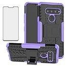 Asuwish Phone Case for LG V40 ThinQ with Tempered Glass Screen Protector and Slim Stand Hybrid Heavy Duty Rugged Protective Cell Cover LGV40 Storm V 40 Thin Q V40ThinQ LG40 40V 40ThinQ Women Purple