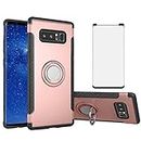 Phone Case for Samsung Galaxy Note 8 with Tempered Glass Screen Protector Cover and Magnetic Stand Ring Holder Slim Hybrid Hard Cell Accessories Glaxay Note8 Not S8 Galaxies Gaxaly Cases Rose Gold