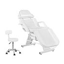 V VDLONSY Facial Chair Tattoo Chair for Client Adjustable 3-Section Multipurpose with Hydraulic Stool for Esthetician Beauty Spa Tattoo Eyelash Equipment White
