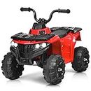 Costzon Ride on ATV, 6V Battery Powered Kids Electric Vehicle, 4 Wheeler Quad w/Headlights, MP3, USB, Volume Control, Large Seat, Electric Ride on Toys for Boys & Girls (Red)