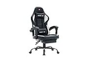 Fuqido Gaming Chair, Video Game Chairs with Footrest, Ergonomic Computer Gaming Chair with Lumbar Support Height Adjustable Swivel Seat and Headrest, PU Leather Gaming Racing Chairs for Adults(White)
