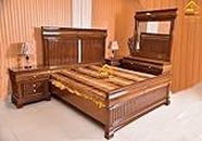 Bhawani Interior Walnut Wood Stick Pattern Heavy Bedroom Furniture Set