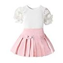 Toddler baby girl summer outfits 4-5 years white short sleeve Tshirt tops infant clothing pink mini pleated skirt sets