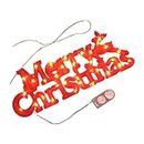 Folpus Christmas Light Plaque Merry Christmas LED Sign Light Up Boards Decor Door Hanging Sign Christmas Tree Light for Indoor Xmas, red