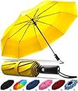 Rain-Mate Compact Travel Umbrella - Windproof, Reinforced Canopy, Ergonomic Handle, Auto Open/Close (Yellow)