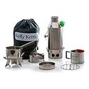 Kelly Kettle - Trekker Kettle Kit – 0.6ltr/20oz Capacity Stainless Steel Camping Kettle | Whistles When Boiled | Wood Fueled Camp Stove | For Hiking, Picnics, Fishing, Survival Gear, etc