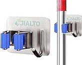 JIALTO 1 Pcs Stainless Steel Broom Holder with Hook - Wall-Mounted Adhesive Storage Solution for Broom Holders, Home, and Kitchen Organization