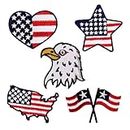 Embroidered Patches for Clothing: 5Pcs Heart Star Shape USA Flag Units States American Eagle Sew on/Iron on Applique Repair Patch DIY Craft Accessories for Clothes Jacket Jeans Backpacks