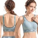 Alexvyan Sports Bra Blue (M Size -28 to 34) High Stretch Breathable Adjustable Strap Wirefree Fitness Women Padded for Running Yoga Gym Seamless Bra -Cotton Elastane