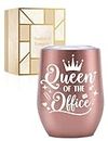 Onebttl Administrative Professional Day Gifts for Administrative Assistant, 12 oz Stainless Steel Tumbler for Women - Queen of the office - Rose Gold