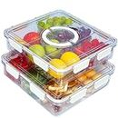 Stacknovo Extra Large Fruit Storage Containers for Fridge - Portable Picnic Parties Snackle Box Veggie Tray - Divided Serving Tray with Lid and Handle - Berry Candy Food Snack Organizer Travel - 2PC