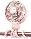 Gaiatop Mini Portable Stroller Fan, Battery Operated Small Clip On Fan, 3 Speed Rechargeable 360° Rotate Flexible Tripod Handheld Personal Desk Cooling Fan for Car Seat Crib Treadmill Travel Pink