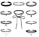 Shining Diva Fashion Jewellery Girls/Women'S Stylish Black Fabric Lace Choker Necklace Combo Set Of 10 Pieces (Cmb272)