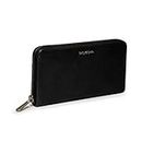 DailyObjects Black Vegan Leather Women's Classic Wallet | Made with PU Leather Material | Carefully Handcrafted | Holds up to 12 Cards | Slim and Easy to Carry in Bag | Big Size Clutch with Card Holder | Zip Closure for Safety