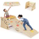 Kids Wooden Triangle Climber Set Indoor Climbing Ladder Seesaw w/Dual-sided Ramp