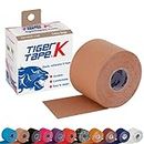 TIGERTAPES - Tiger K Tape Beige (5cm x 5m) - Kinesiology Tape Uncut Roll Elastic Therapeutic Muscle Support Tape for Exercise, Sports & Injury Recovery - Water Resistant, Hypoallergenic