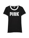 Victoria's Secret Pink Cotton Short Sleeve Campus T Shirt, Women's T Shirt, Pure Black, L