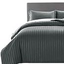MOONLIGHT20015 Double Duvet Cover Set Hotel Quality Stripes Satin Bedding Double Bed Set with 2 Pillowcases, Reversible Hypoallergenic Soft Breathable Bed Covers (Charcoal, Double)