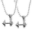 Stylewell (Set Of 2 Pcs) Silver Color Stainless Steel Fitness Gym Weightlifting Bodybuilding Sports Dumbbell Barbell Locket Pendant Necklace With Ball Chain