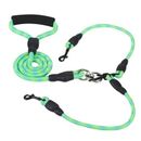 Fresh Fab Finds Double Dogs Leash No-Tangle Dogs Lead Reflective Dogs Walking Leash With Swivel Coupler Padded Handle - Green