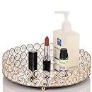 Perfume Trays for Dresser,Vanity Tray for Bathroom,Metal Crystal Mirror Acrylic Tray，Perfume Organizer Trays for Makeup,Jewelry，Cosmetic, Home Decor Counter Perfume Tray Gold (Round 9.8 Inch)