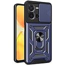 Ysnzaq Military Grade Heavy Duty Shockproof Case for vivo Y35 4G (Not 5G), Sliding Window Lens Protection with Magnetic Car Bracket Phone Cover for vivo Y35 4G SJ Navy
